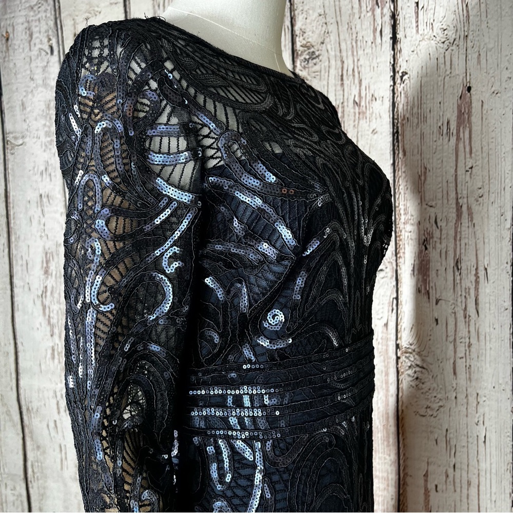 Tadashi Shoji Sequins Swirl Fitted Lace Long-Sleeve Cocktail Dress Size 2 EUC - Picture 6 of 16